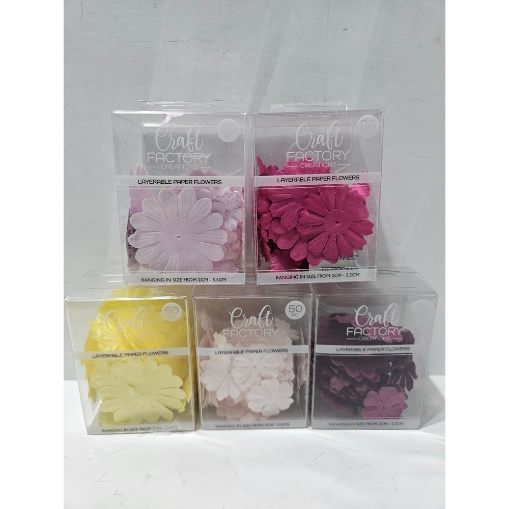 Craft Factory Layerable Paper Flowers Scrapbooking Crafting Multi Color 5pc Set